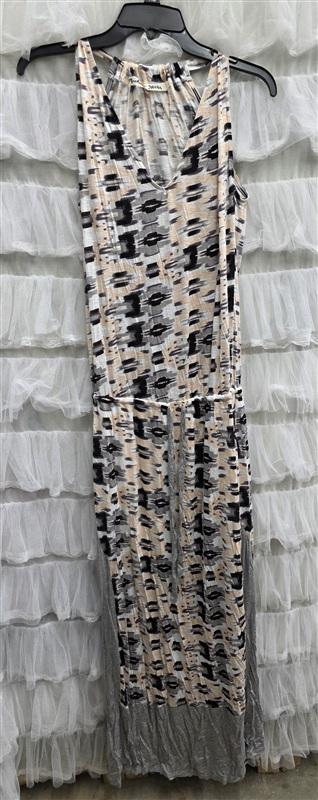 NWOT Michael Stars S Hi Neck Long Maxi Dress White Black Peach 133730
