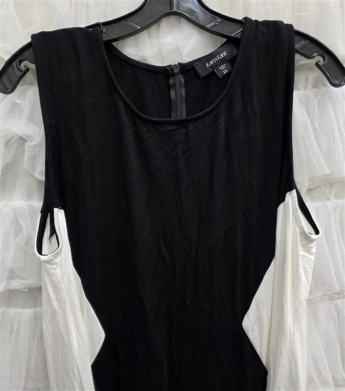 NWOT Karen Kane 1X Color Block Sleeveless Tank Dress Black White 133731