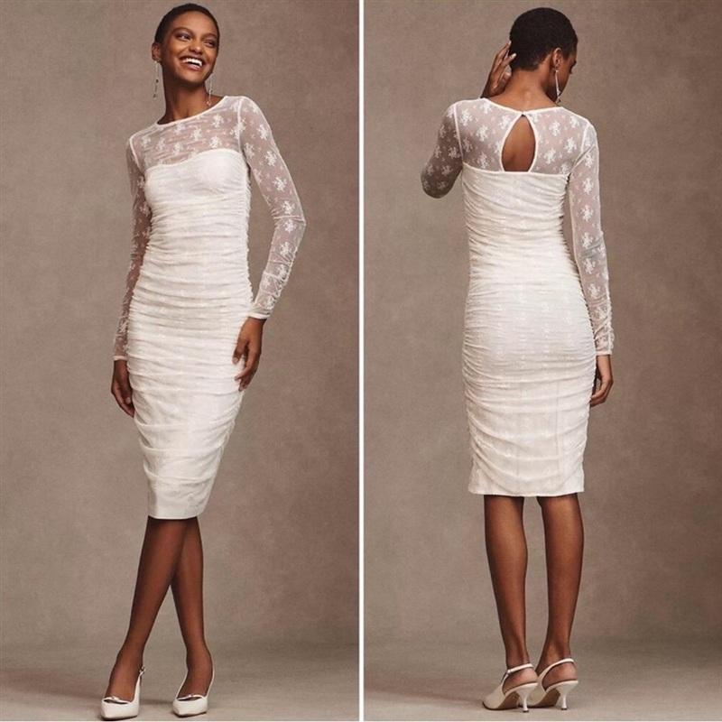 NWOTD Anthropologie BHLDN S Bailee Stretch Lace Ruched Dress White 133734