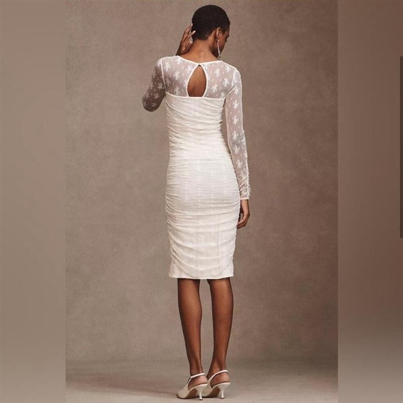 NWOTD Anthropologie BHLDN S Bailee Stretch Lace Ruched Dress White 133734