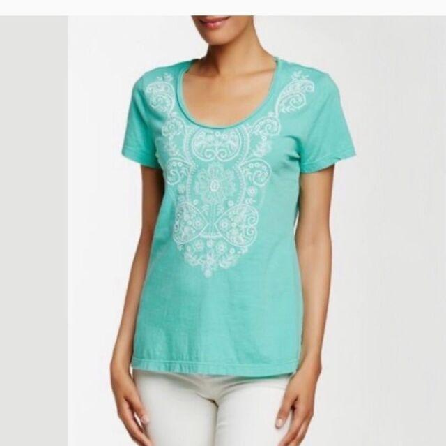 NWOT Soft Surroundings 2X Embroidered Medallion T Shirt Mint Green 133735