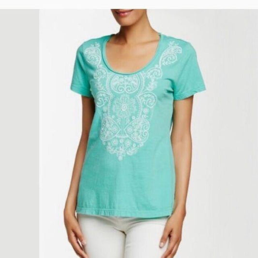 NWOT Soft Surroundings 2X Embroidered Medallion T Shirt Mint Green 133735