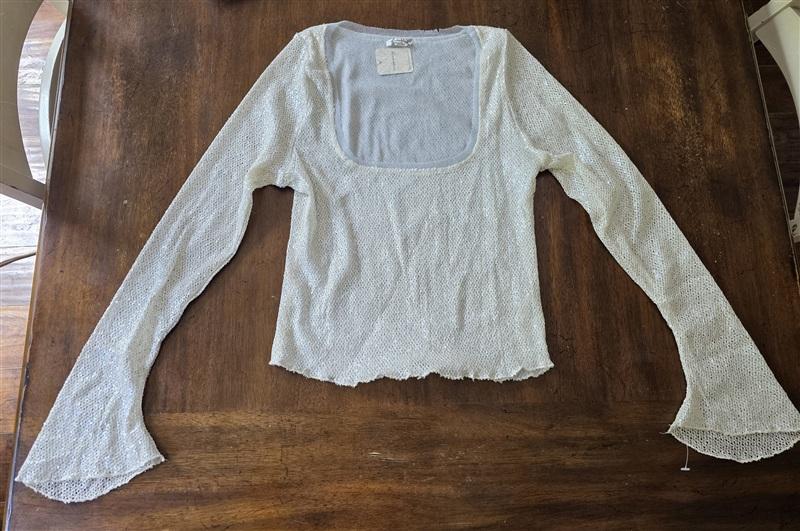 NWT FP Free People Movement L Snow Fall Ivory Bell Sleeve Scoop Neck Top 133738