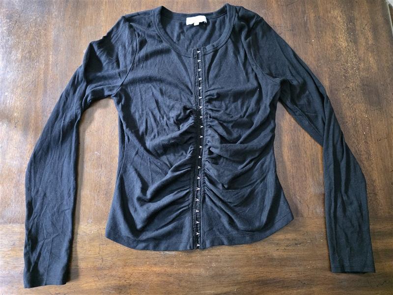 NWOT Michael Stars L Minka Hook & Eye Shirred Front Black 133739