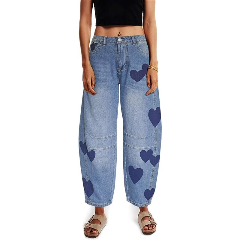 NWT Lov Mor Small Miss Love Heart Barrel Jeans Mid Rise Wide Leg 133766