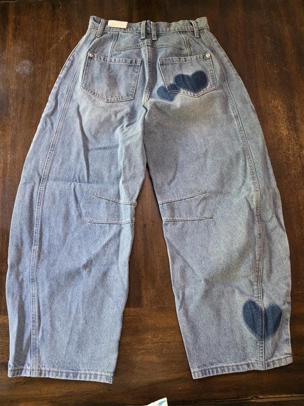 NWT Lov Mor Small Miss Love Heart Barrel Jeans Mid Rise Wide Leg 133766