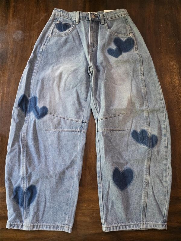 NWT Lov Mor Small Miss Love Heart Barrel Jeans Mid Rise Wide Leg 133766
