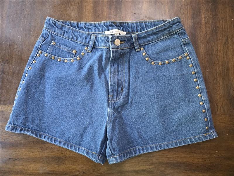 NWOT Et Clete M Studded Jean Shorts Button Up Medium Wash Denim 133650