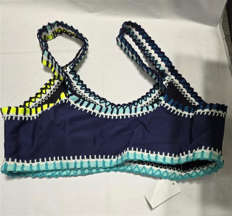 NWT Pilyq Platinum D Blue Whipstitched Sporty Bikini Swim Top 133795