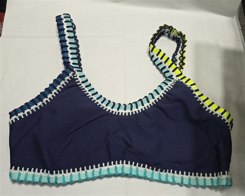 NWT Pilyq Platinum D Blue Whipstitched Sporty Bikini Swim Top 133795