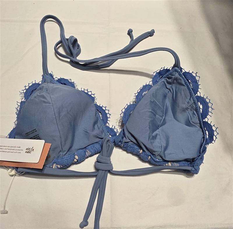 NWT Pilyq Sky Blue L Lace Halter Triangle Bikini Swim Top 133804