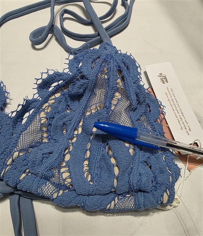 NWT Pilyq Sky Blue L Lace Halter Triangle Bikini Swim Top 133804