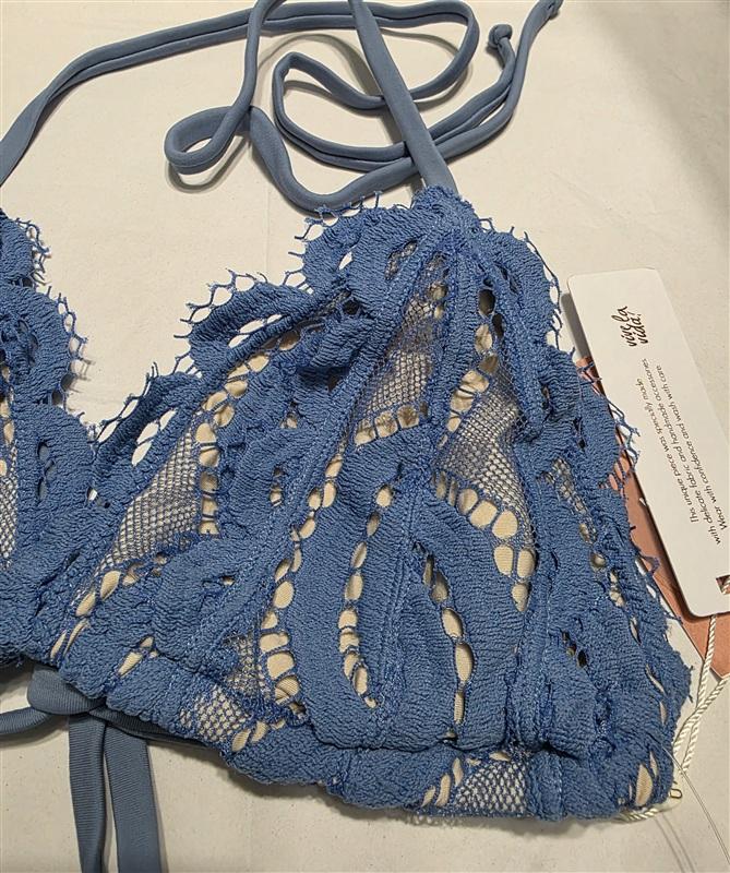 NWT Pilyq Sky Blue L Lace Halter Triangle Bikini Swim Top 133804