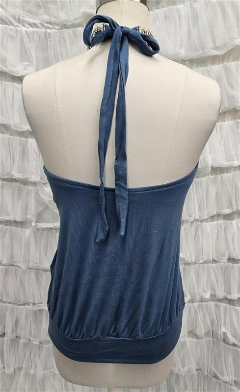 NWOT Sky L Rhinestone Teal Bubble Halter Deep Round Tunic Top 133812