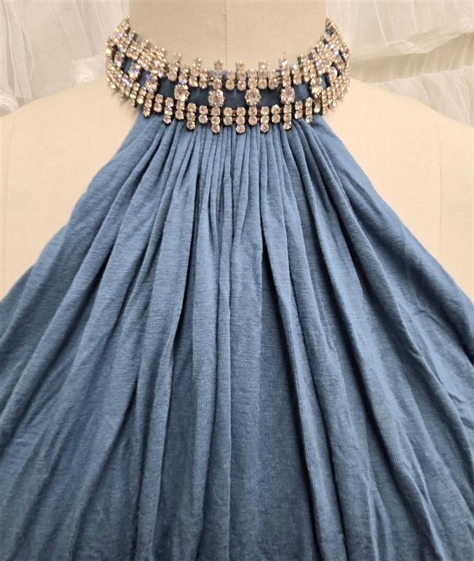 NWOT Sky L Rhinestone Teal Bubble Halter Deep Round Tunic Top 133812