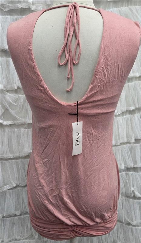 NWTD Sky L DEEP V Neck Pink Rhinestone Accents Short Dress or Top 133818