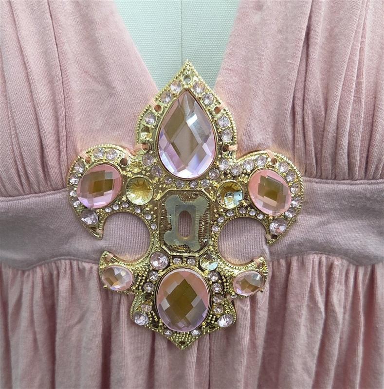 NWTD Sky L DEEP V Neck Pink Rhinestone Accents Short Dress or Top 133818