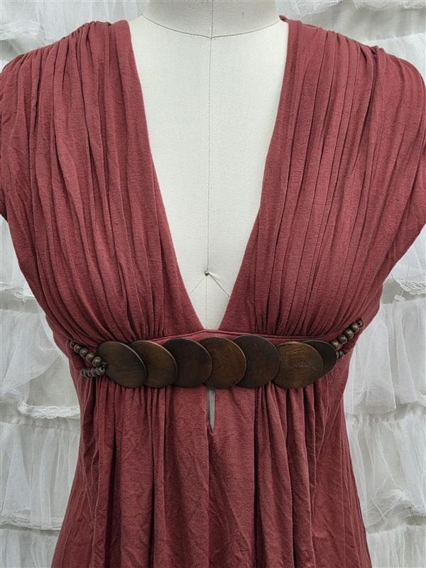 NWOT Sky L DEEP V Wood Disc Belted Short Dress or Top Rust 133820