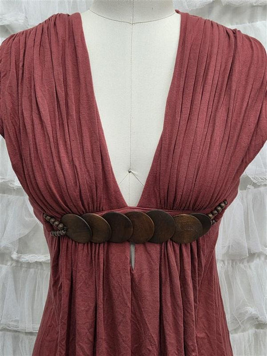 NWOT Sky L DEEP V Wood Disc Belted Short Dress or Top Rust 133820