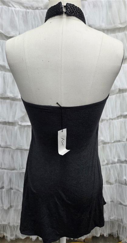 NWT Sky XS Hi Neck Knit Club Wear Top Faux Braided Leather Trim Short 133821