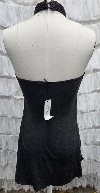NWT Sky XS Hi Neck Knit Club Wear Top Faux Braided Leather Trim Short 133821
