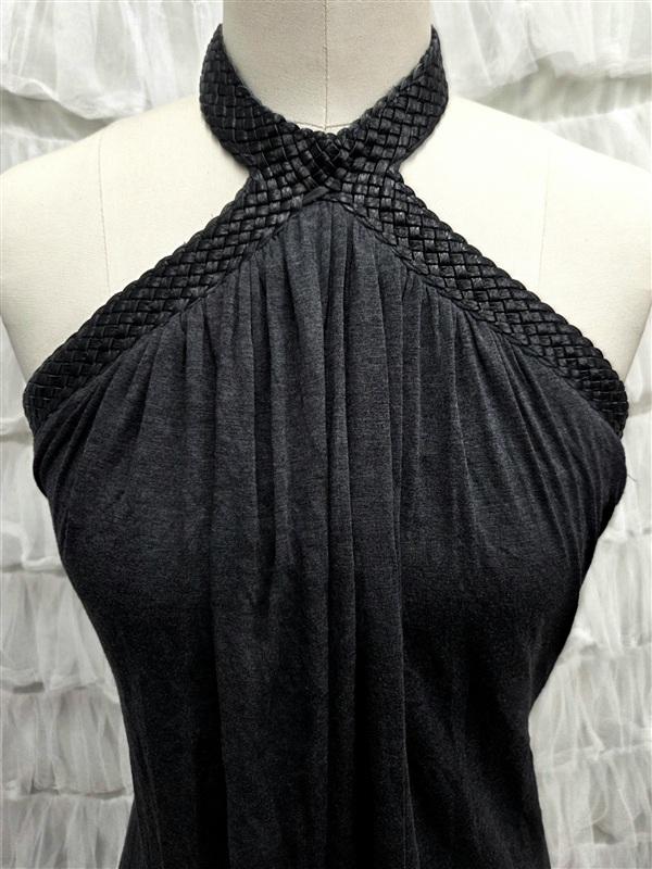 NWT Sky XS Hi Neck Knit Club Wear Top Faux Braided Leather Trim Short 133821