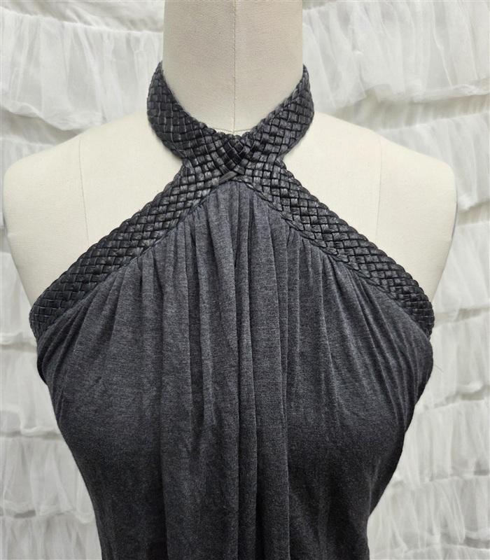 NWT Sky XS Hi Neck Knit Club Wear Top Faux Braided Leather Trim Short 133821