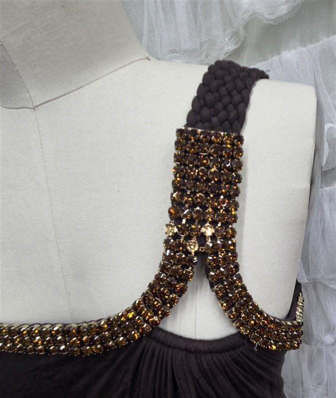NWOTD Sky S One Shoulder Rhinestone Brown Short Dress or Top 133823