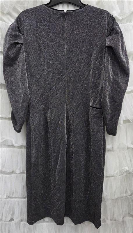 NWOT Halston 14 Heritage Metallic Silver Puff Sleeve Sheath Dress 133825