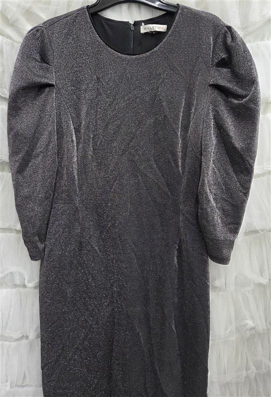 NWOT Halston 14 Heritage Metallic Silver Puff Sleeve Sheath Dress 133825