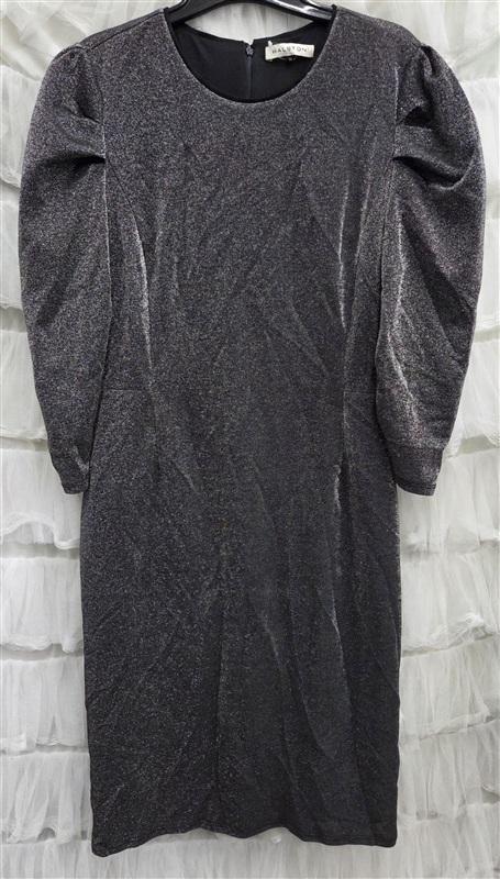 NWOT Halston 14 Heritage Metallic Silver Puff Sleeve Sheath Dress 133825