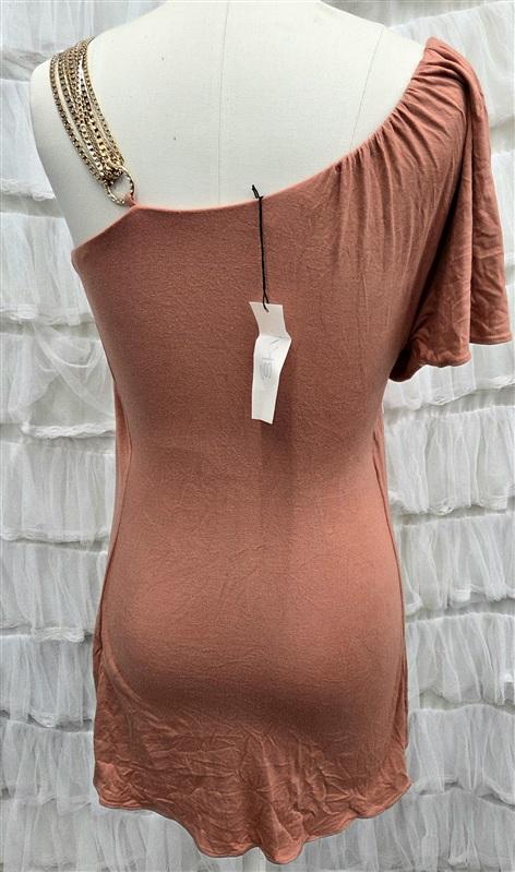 NWOT Sky M One Shoulder Rhinestone Peach Short Dress or Top 133828