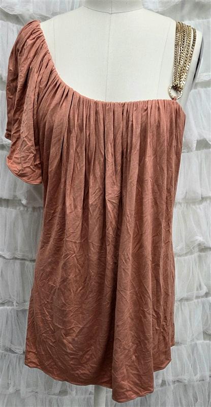 NWOT Sky M One Shoulder Rhinestone Peach Short Dress or Top 133828