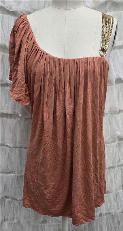 NWOT Sky M One Shoulder Rhinestone Peach Short Dress or Top 133828