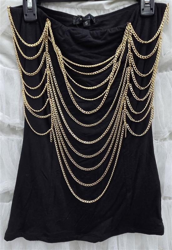 NWT Sky S Bandeau Strapless Chain Drape Accents Short Dress or Top 133830