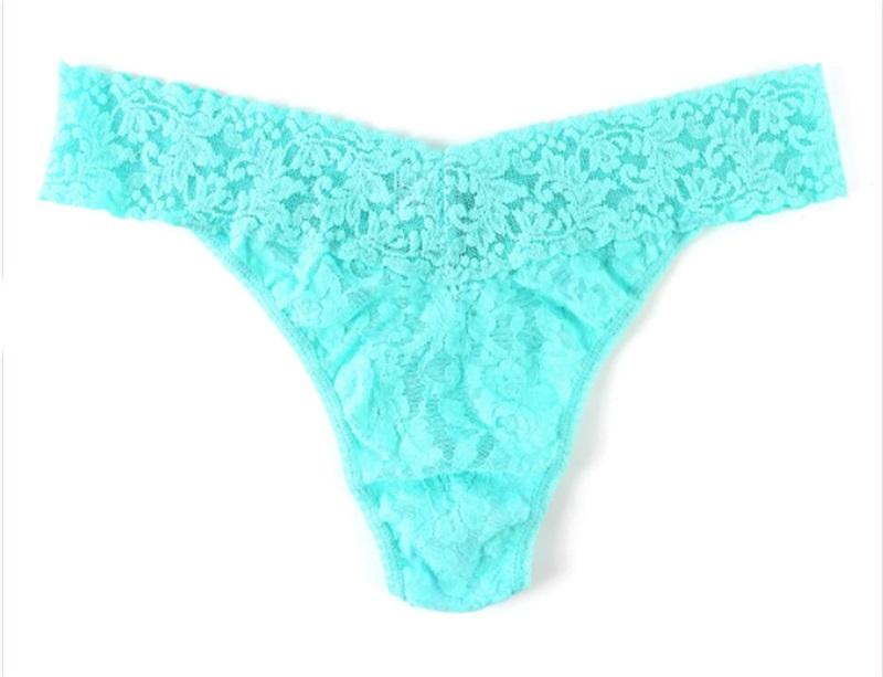 NWOT Hanky Panky 1 PR Signature Lace Original Rise Thong Underwear Aqua 133831