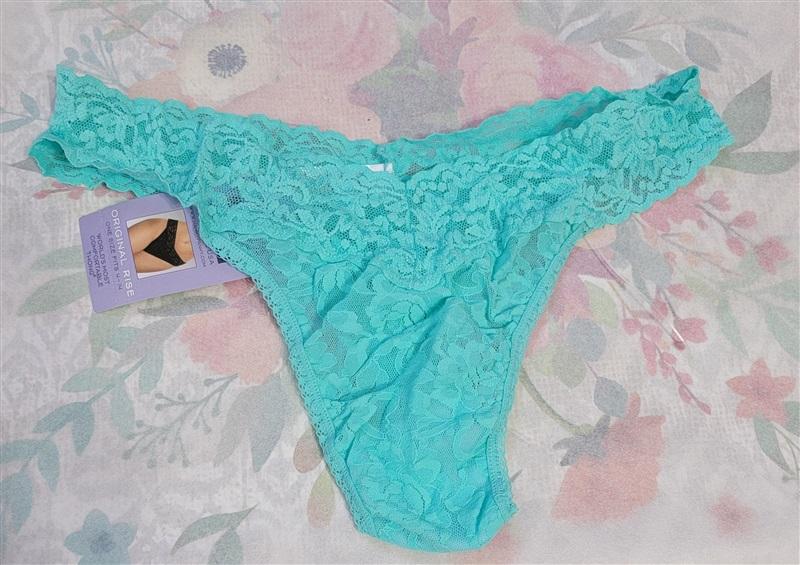 NWOT Hanky Panky 1 PR Signature Lace Original Rise Thong Underwear Aqua 133831