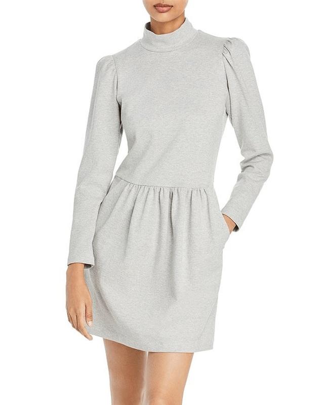 NWT La Vie Rebecca Taylor XS Long Puff Sleeve Jersey Mock Neck Dress 133846