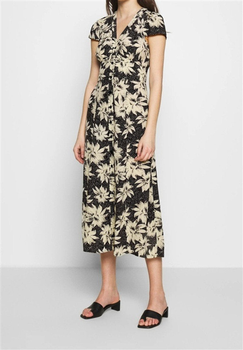 NWOT Whistles 8 USA Black Starburst Floral Print Dress Black White 133847