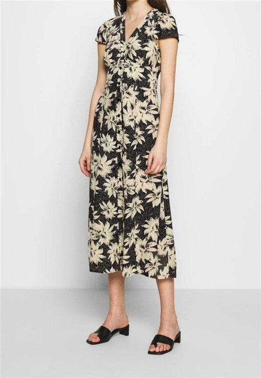 NWOT Whistles 8 USA Black Starburst Floral Print Dress Black White 133847