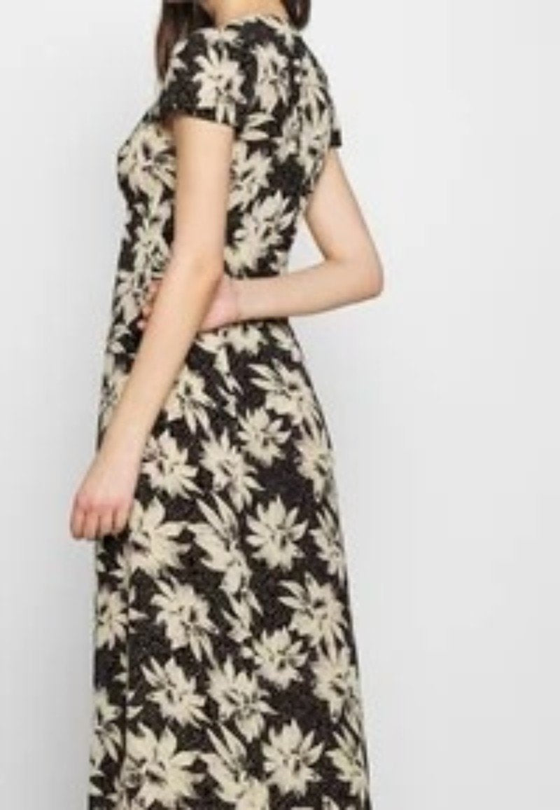 NWOT Whistles 8 USA Black Starburst Floral Print Dress Black White 133847
