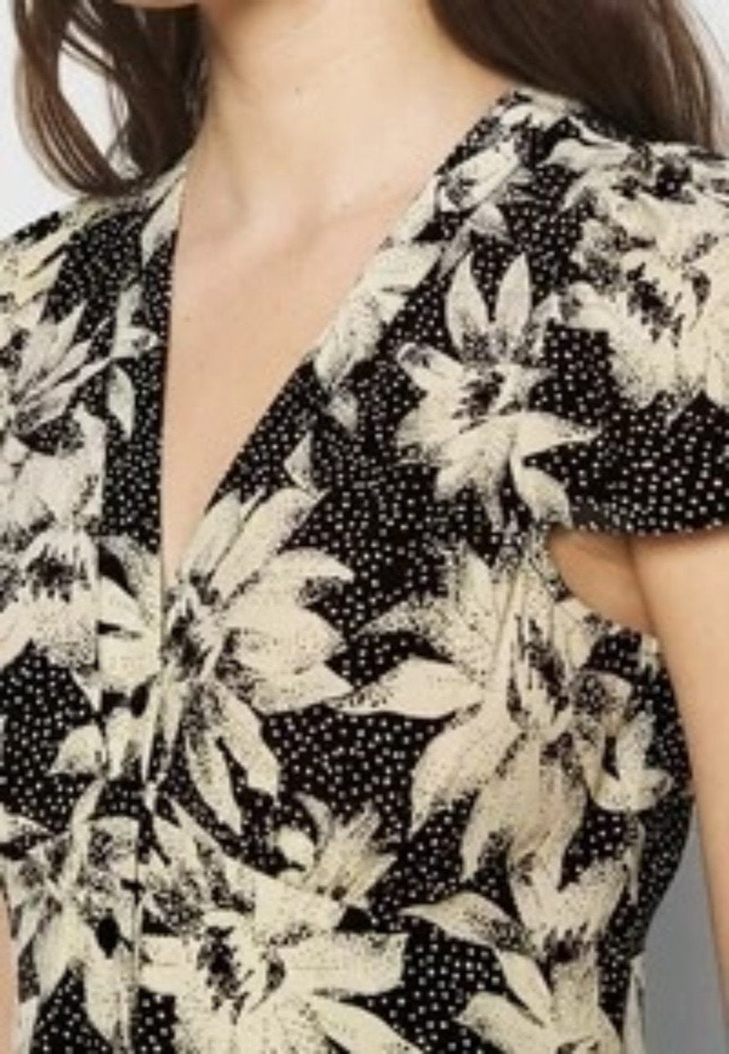 NWOT Whistles 8 USA Black Starburst Floral Print Dress Black White 133847