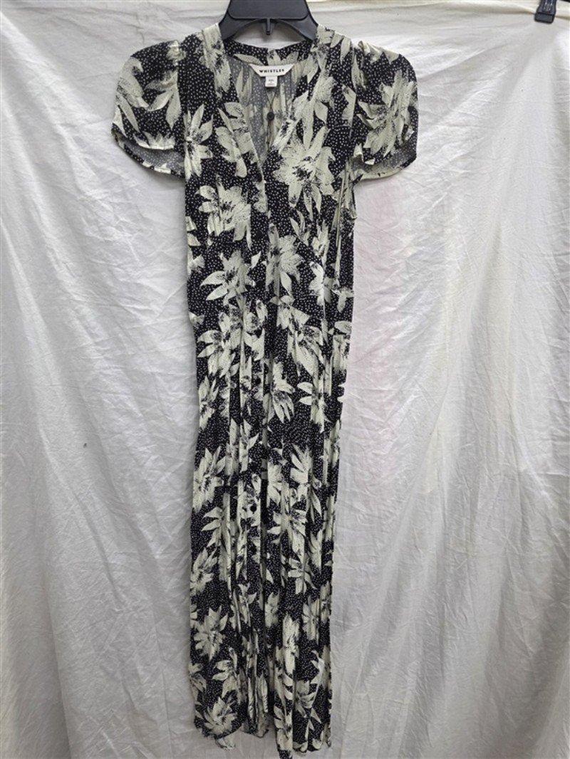 NWOT Whistles 8 USA Black Starburst Floral Print Dress Black White 133847