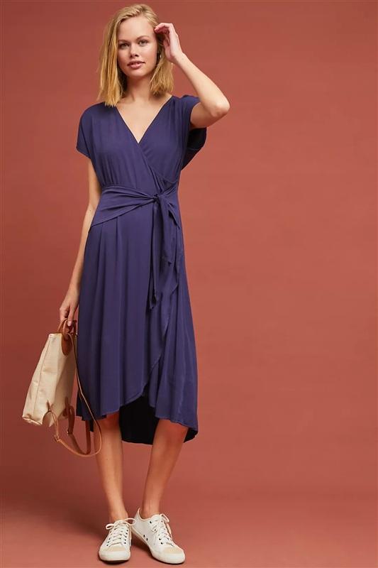 NWOT Michael Stars XS Tie-Waist Mock Wrap Dress Blue 133851