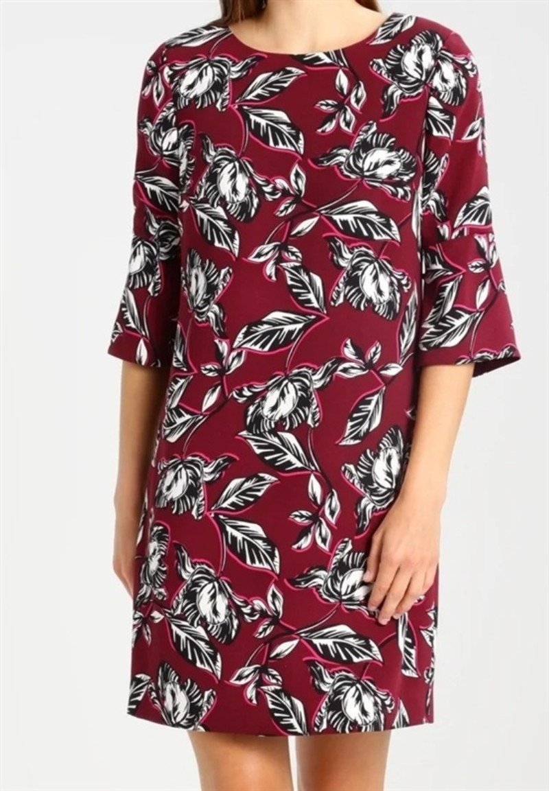 NWT Hobbs 8 USA Layla Leaf Print Dress Wine Black & Pink 133852