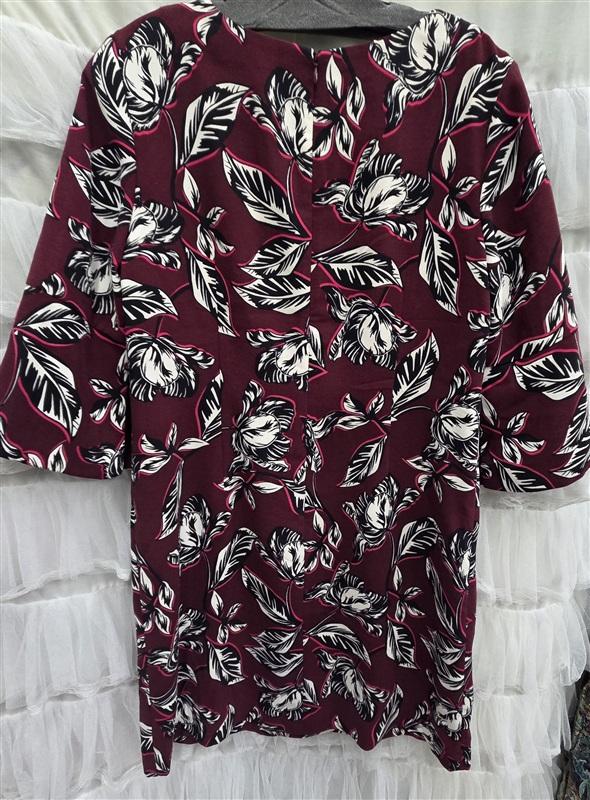 NWT Hobbs 8 USA Layla Leaf Print Dress Wine Black & Pink 133852