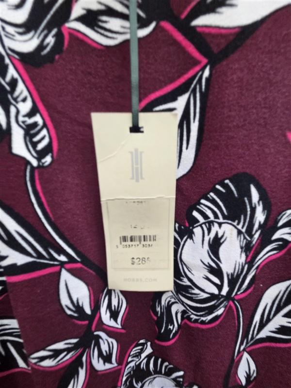 NWT Hobbs 8 USA Layla Leaf Print Dress Wine Black & Pink 133852