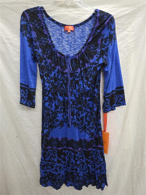NWT Hale Bob S Floral Tie Front Dress Scoop Neck Blue Black 133854