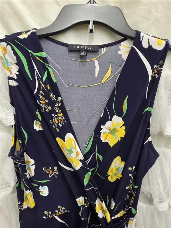 NWOT Hailey: 23 S Seanna Faux Wrap Knit Dress Blue Yellow Floral 133855