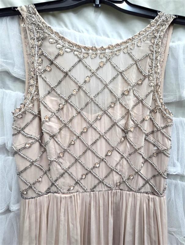 NWOTD Adrianna Papell 4 Anthropologie Blush Pink Beaded Evening Gown 133859